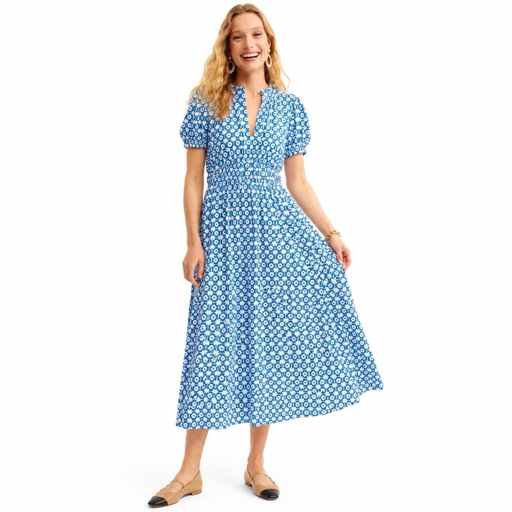 Boden Womens 2 Dress Rosanna Jersey Midi Tea Blue Floral Jersey Stretch Pockets